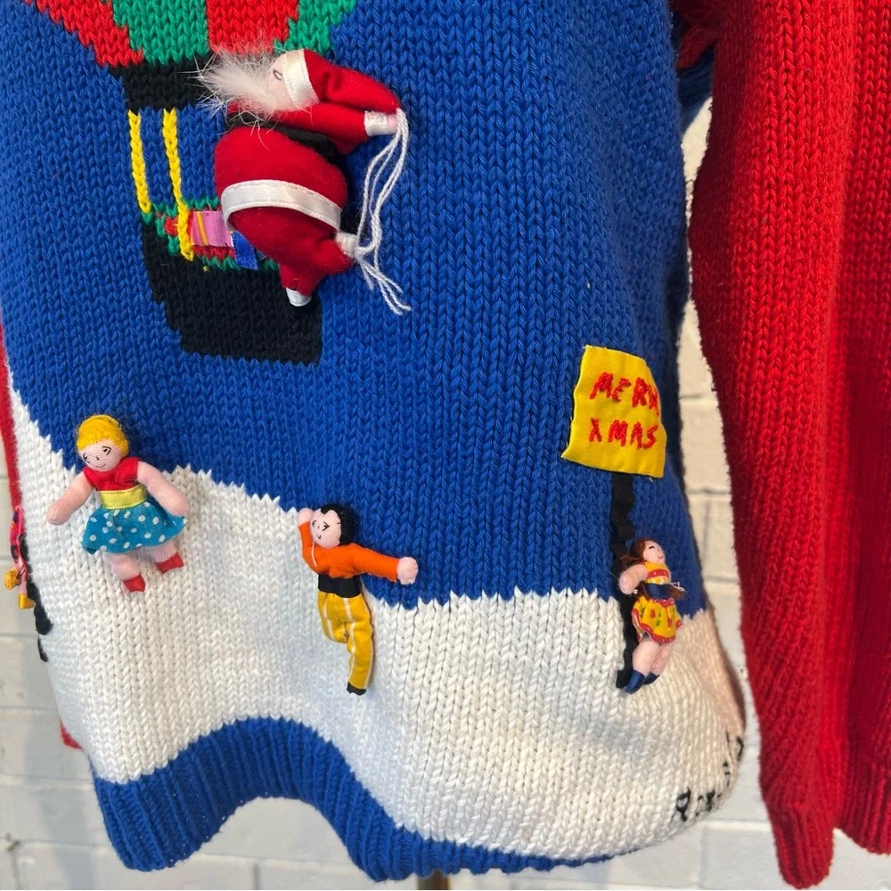 Vintage 90s Raquel Collection Peru Santa Balloon Christmas Sweater Womens M